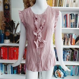 Marina Luna Pink Linen Blend Ruffle Blouse